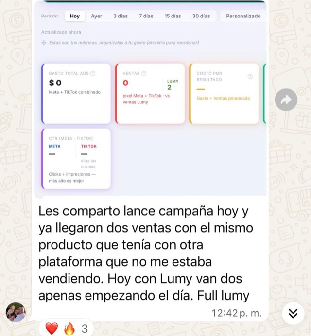 Mensaje real: lancé campaña hoy y ya llegaron dos ventas